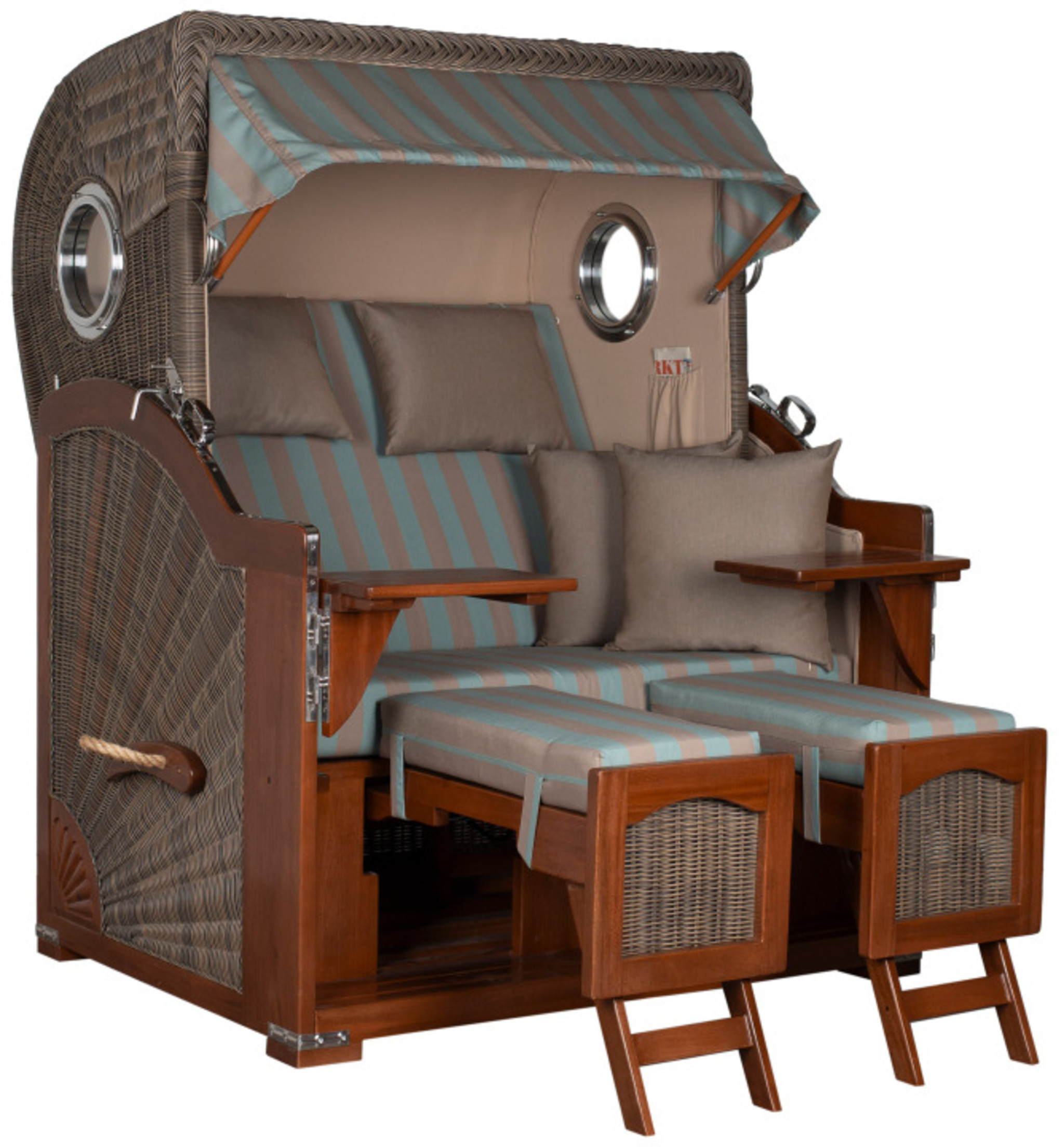 Strandkorb Rantum Bullauge Mahagoni PE Grey Dessin 520 Grau